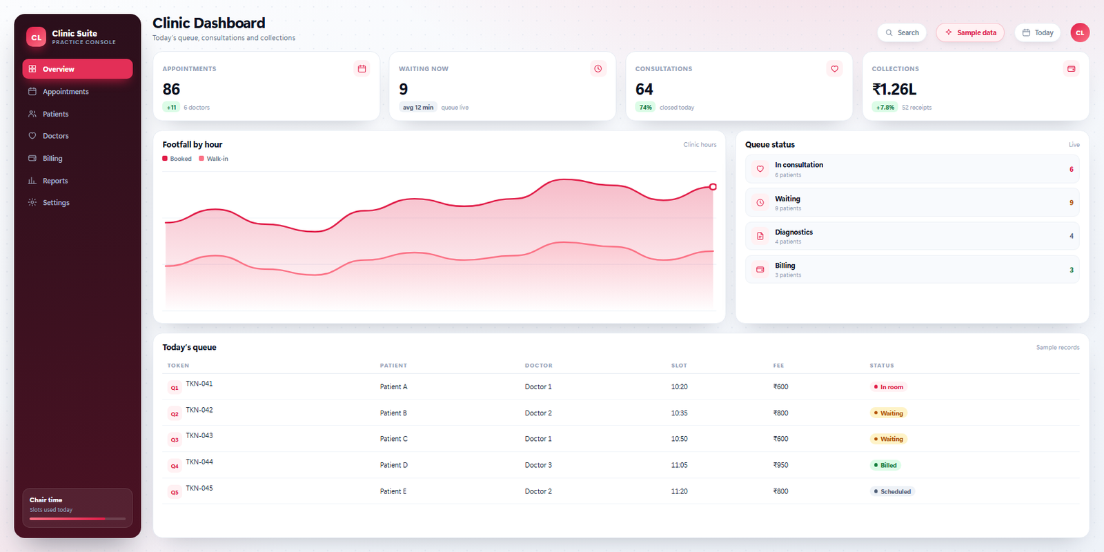 Clinic management software screen